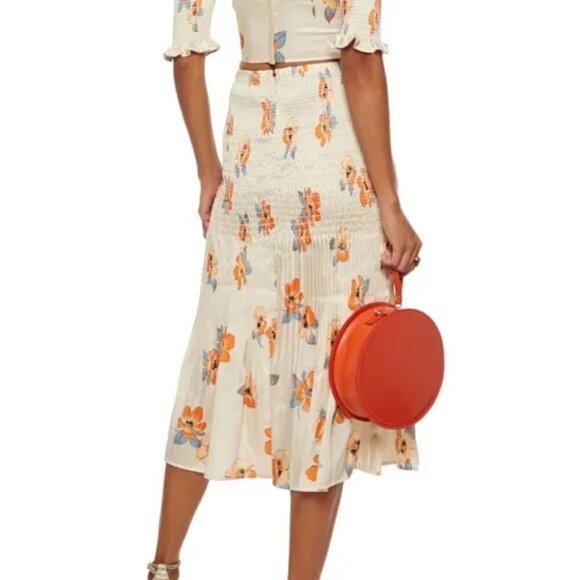 NEW NICHOLAS Smocked Floral Midi Skirt Size US 6 - Picture 3 of 14